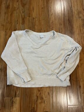 Aerie Medium Cozy Cream V-Neck Waffle Knit Top